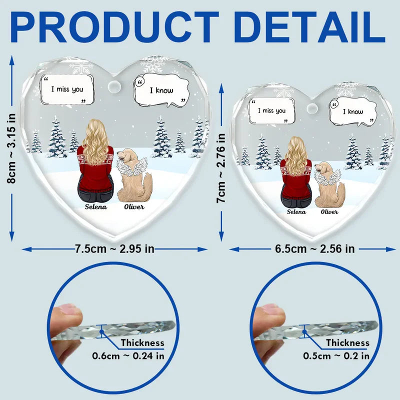 I Miss You Memorial Dog Cat - Personalized Heart Shaped Glass Ornament