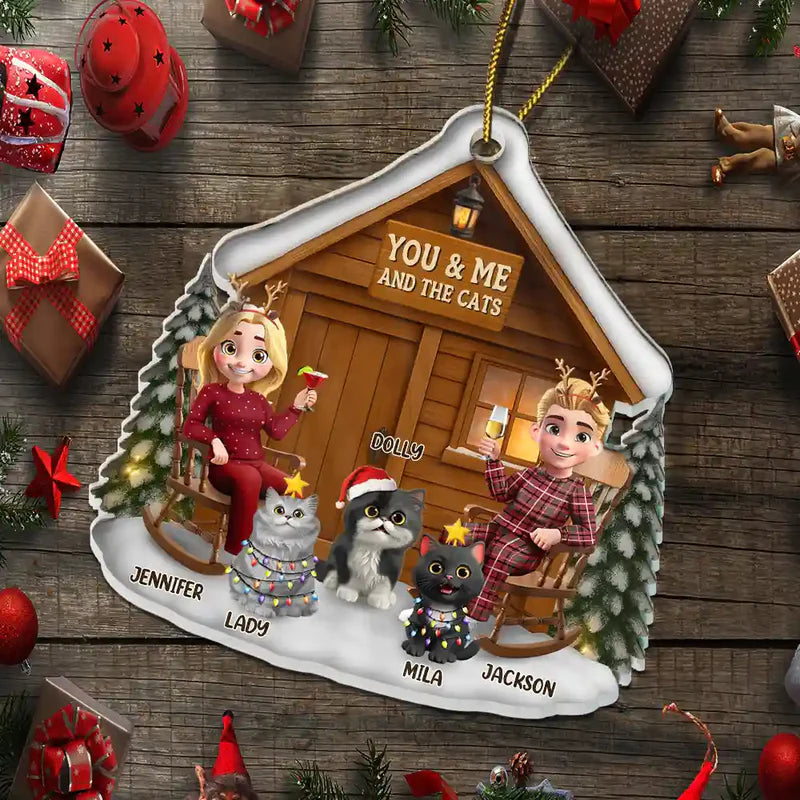 You & Me And The Cat 3D Effect Couple - Personalized Custom Shaped Acrylic Ornament