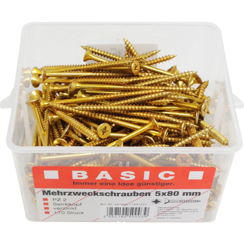 Basic Mehrzweckschrauben 5,0 x 80 mm 170 Stück im Eimer