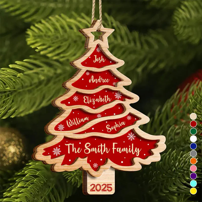 Christmas Tree Family Bestie Custom Names Version 3 - Personalized 2-Layered Wooden Ornament