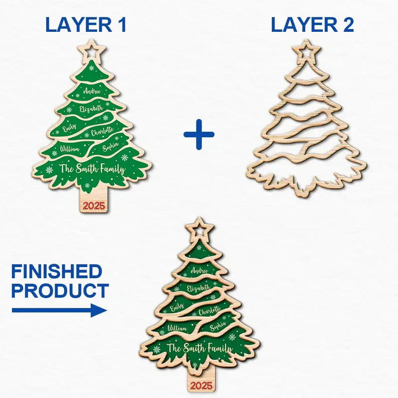 Christmas Tree Family Bestie Custom Names Version 3 - Personalized 2-Layered Wooden Ornament