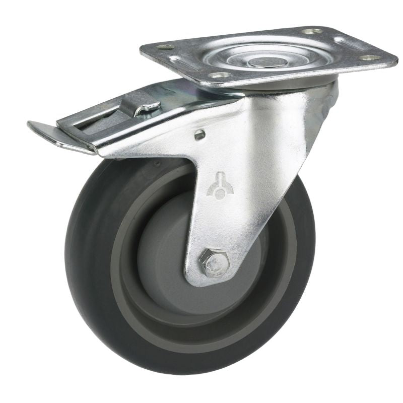 Dörner + Helmer Transportgeräte-Lenkrolle mit TPE-Lauffläche Fadenschutz und Totalfeststeller 100 x 32 mm